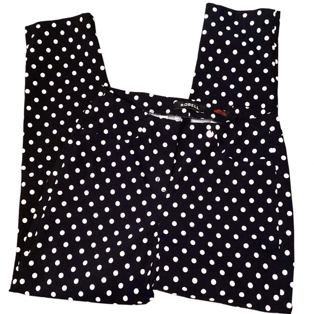 Robell‎ Bella 09 Ankle Grazer Black & White Polka Dot Pull On Pants, Size 4